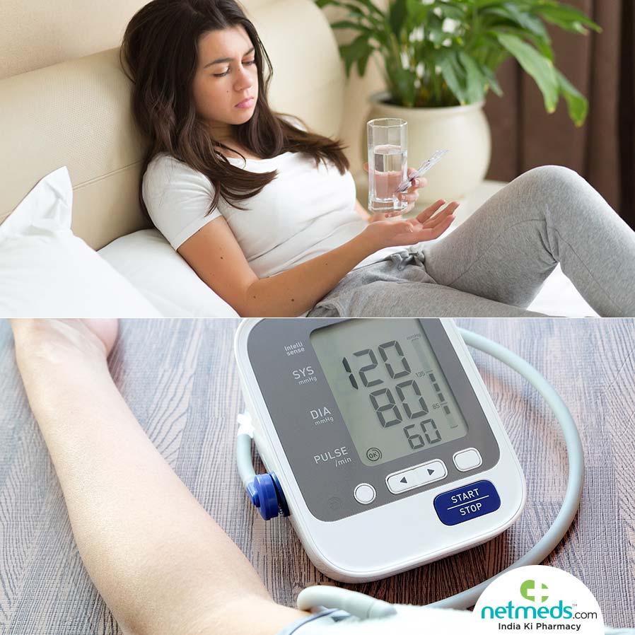 Taking BP tablets and Checking BP with BP Monitoring Machine