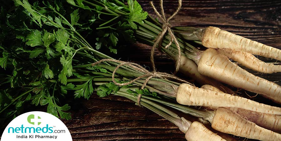 Parsnip with leaves tied