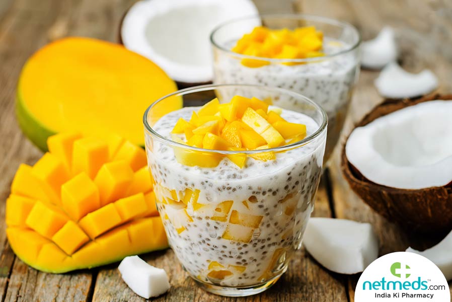Tender coconut and mango pudding