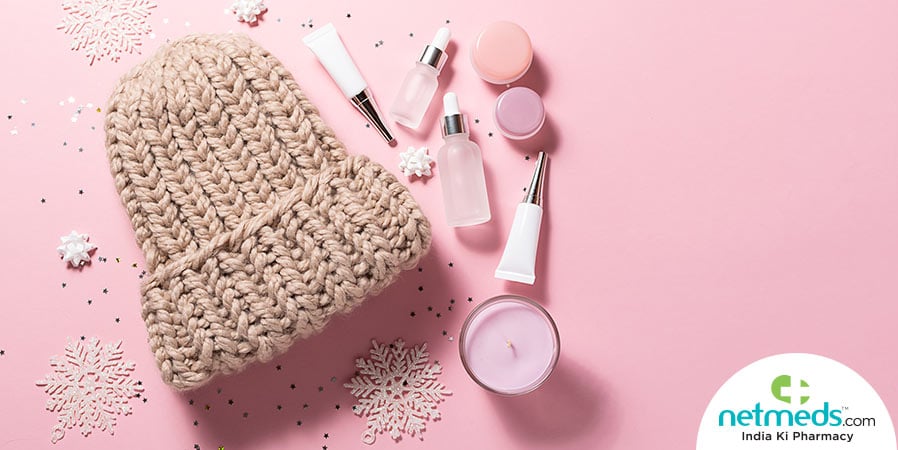 beauty products and woolly hat