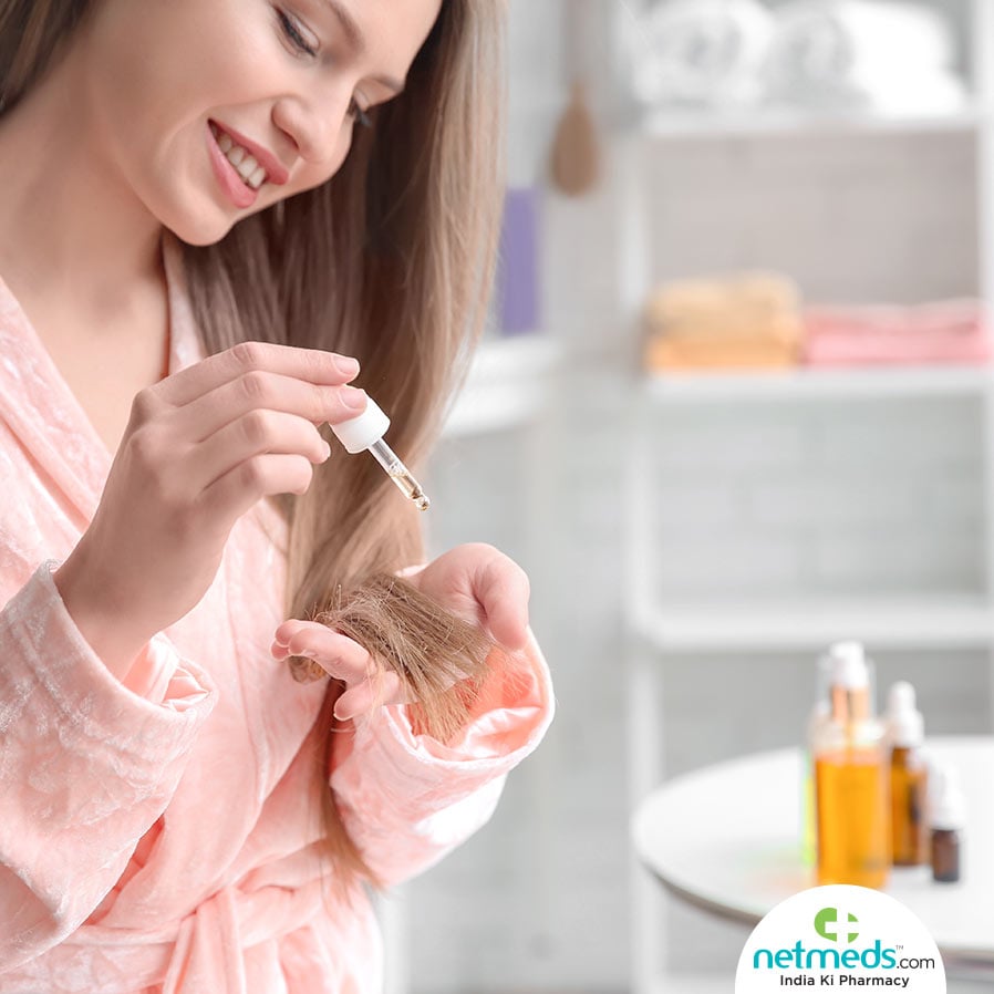 Woman Using Hair Serum For Hair