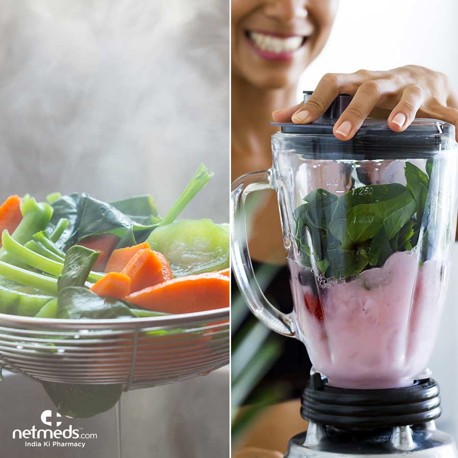 Steamed vegetables and smoothies