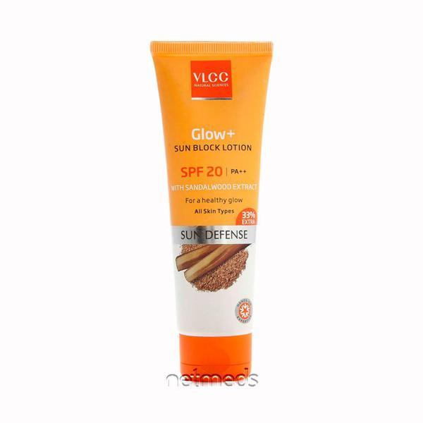 VLCC Glow+ Sun Block Lotion with Sandalwood Extract Sun Defense 80 ml ...