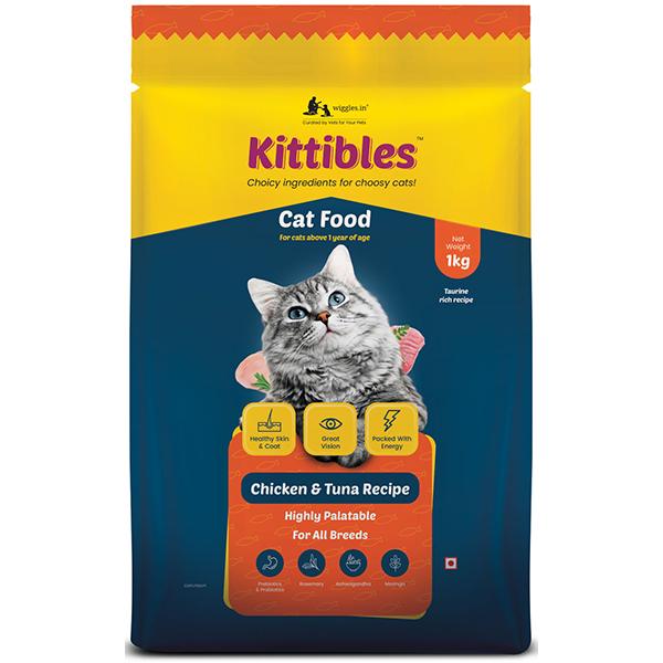 Wiggles Kittibles Adult Cat Food Dry Chicken Tuna Fish Recipe 1000 gm