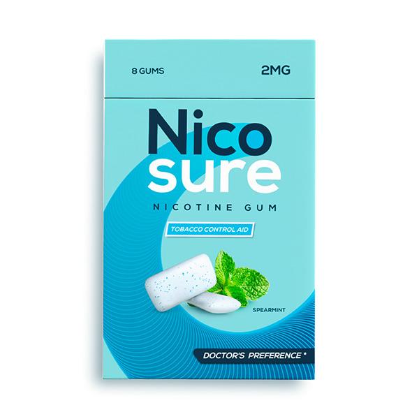 Buy NicoSure Nicotine 2 mg Sugar Free Gum - Spearmint Flavour 8's ...