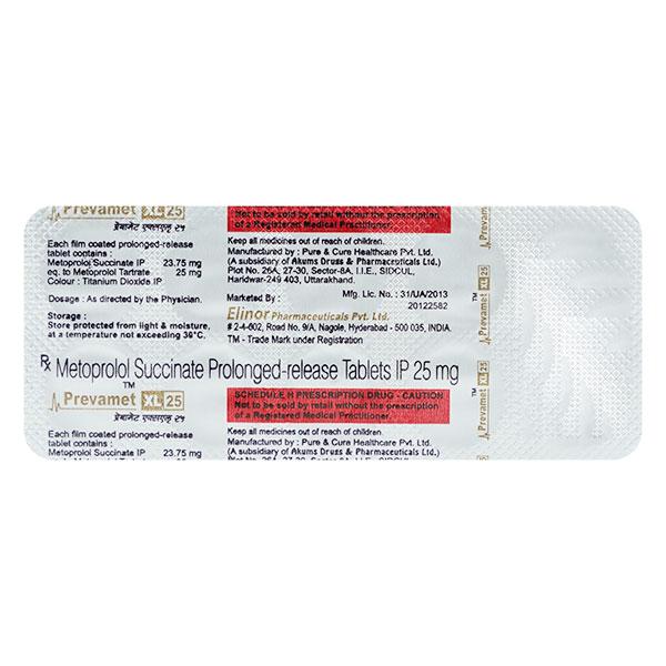 Buy PREVAMET XL 25mg Tablet 10's Online at Upto 25% OFF | Netmeds