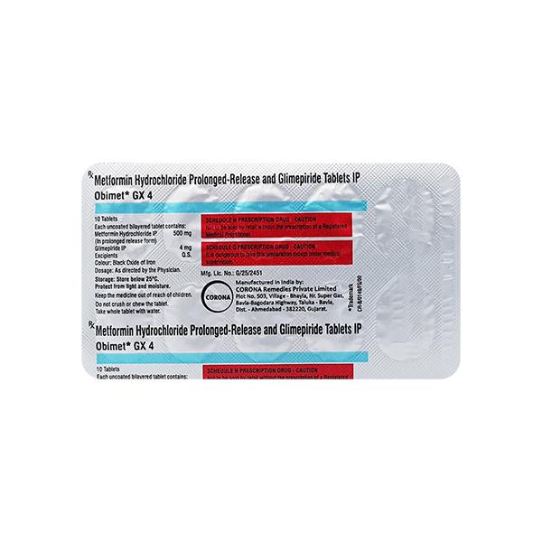 OBIMET GX4 Tablet 10's Price, Uses, Side effects, Substitutes | Netmeds