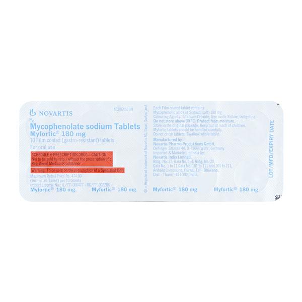 Myfortic 180mg Tablet 10'S Price, Uses, Side effects, Substitutes | Netmeds