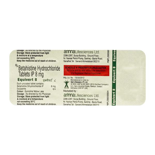 EQUIVERT 8mg Tablet 10's Price, Uses, Side effects, Substitutes | Netmeds