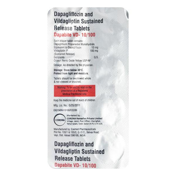 DAPABITE VD 10/100 Tablet 10's Price, Uses, Side effects, Substitutes ...