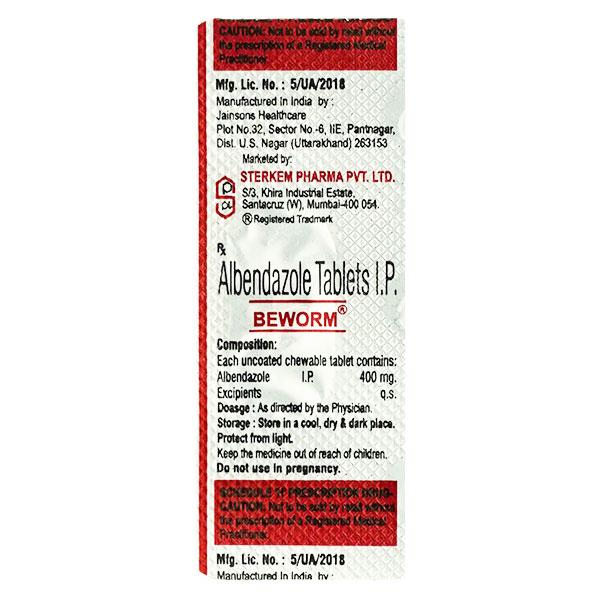BEWORM 400mg Tablet 1's Price, Uses, Side effects, Substitutes | Netmeds