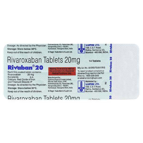 RIVABAN 20 Tablet 14's Price, Uses, Side effects, Substitutes | Netmeds