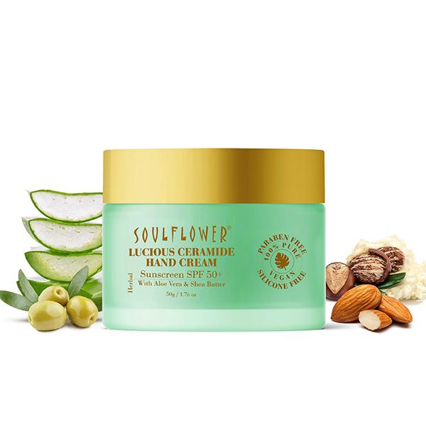 Soulflower Sunscreen SPF 50+ Hand Cream with Aloe Vera & Shea Butter 50 ...