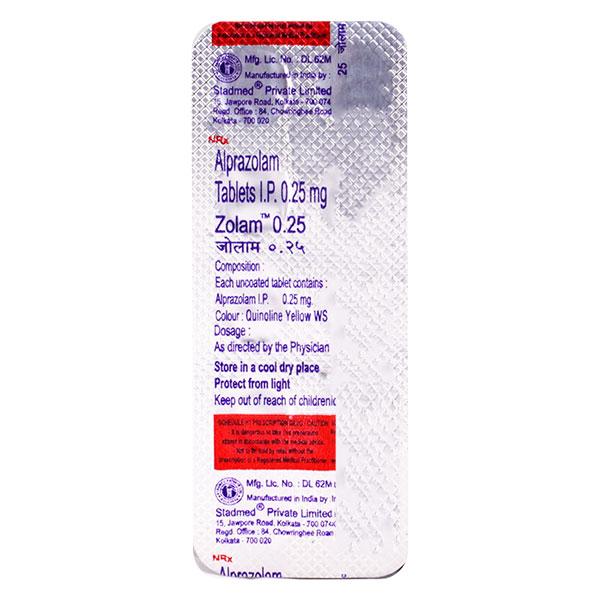 Zolam 0.25mg Tablet 10'S - Price, Uses, Side Effects, and Substitutes ...
