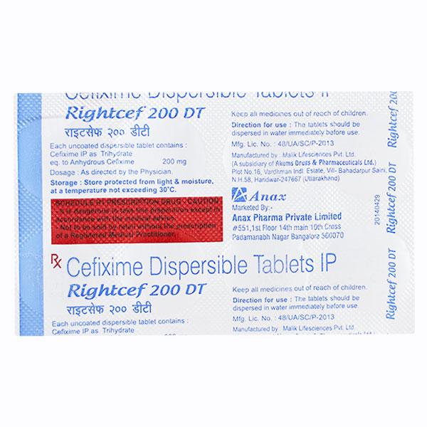 RIGHTCEF DT 200 Dispersible Tablet 10's : Price, Uses, Side Effects ...