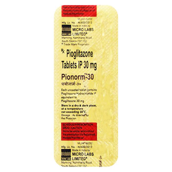 Pionorm 30mg Tablet 10'S : Price, Uses, Side Effects | Netmeds