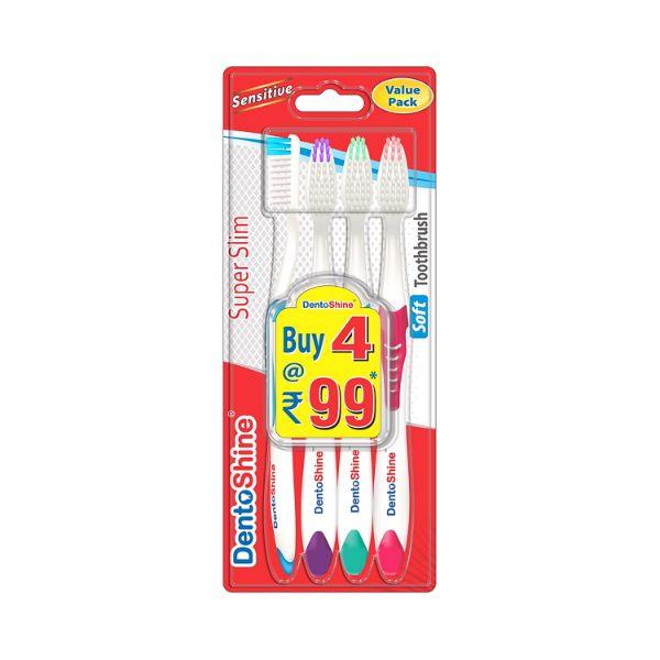 Buy Dentoshine Super Slim Toothbrush Value Pack 100G 4's Online at Best ...