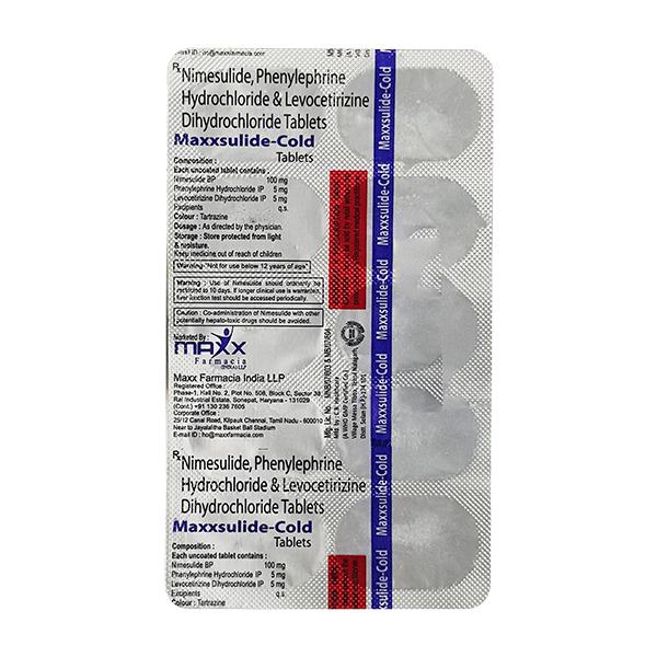 MAXXSULIDE COLD Tablet 10's Price, Uses, Side effects, Substitutes ...