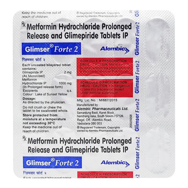 Glimser Forte 2mg Tablet 15'S : Price, Uses, Side Effects | Netmeds