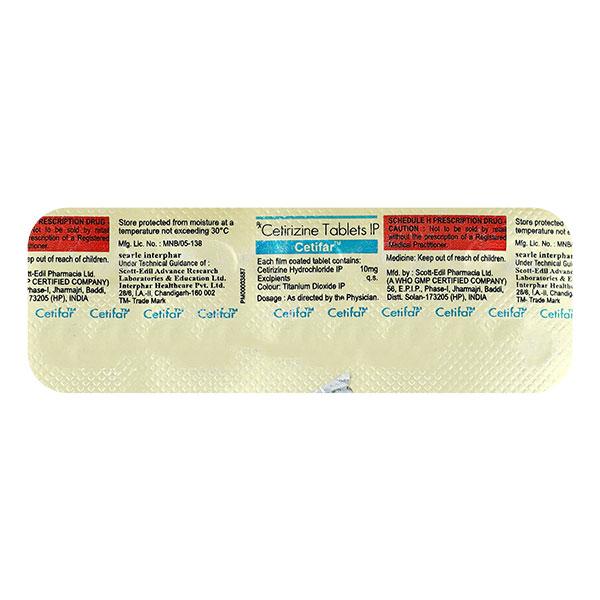 CETIFAR Tablet 10's Price, Uses, Side effects, Substitutes | Netmeds