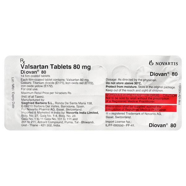 Diovan 80mg Tablet 14'S : Price, Uses, Side Effects | Netmeds