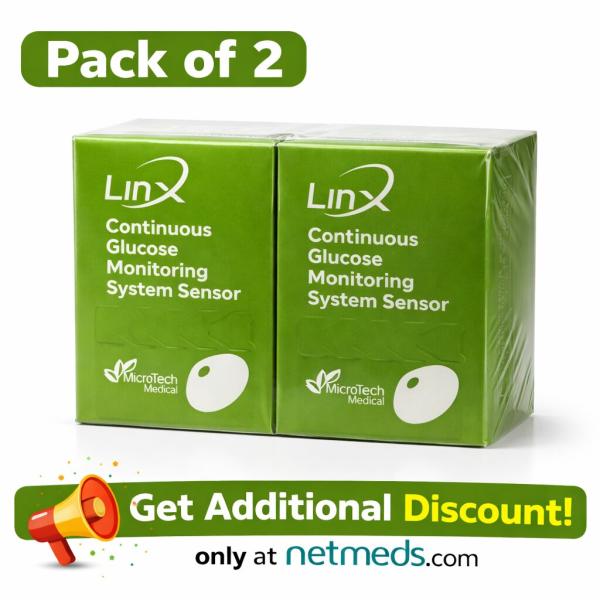 LinX CGM Smart Continous Glucose Monitoring System Sensor (Pack of 2)