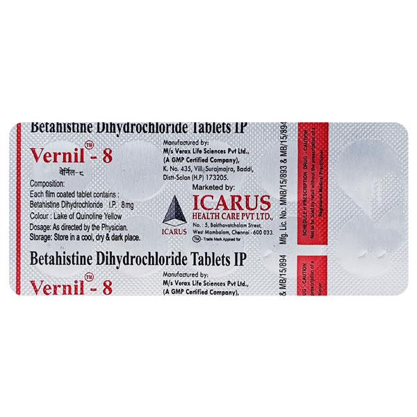 Vernil 8mg Tablet 10'S : Uses, Side Effects, Price | Netmeds