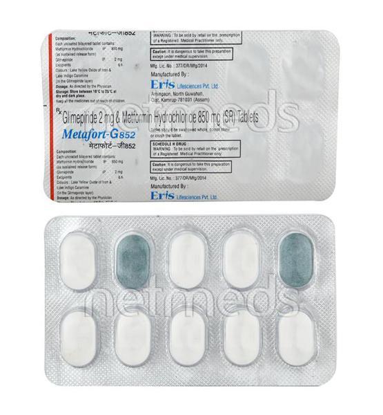 Metafort G 852mg Tablet 10'S : Price, Uses, Side Effects | Netmeds