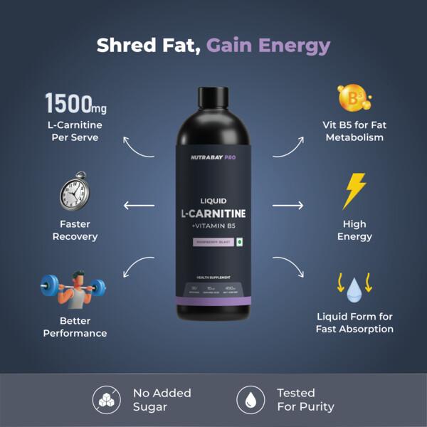 Nutrabay Pro L Carnitine +Vitamin B5 Liquid - Raspberry Blast 450 ml Online  at Best Price