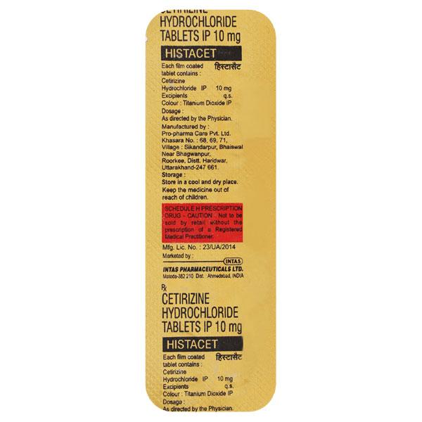 Buy Histacet 10mg Tablet 10'S Online at Upto 25% OFF | Netmeds