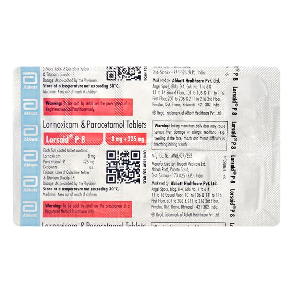 Lorsaid P 8mg Tablet 10'S Price, Uses, Side effects, Substitutes | Netmeds