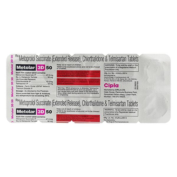 METOLAR 3D 50 Tablet 10's Price, Uses, Side effects, Substitutes | Netmeds