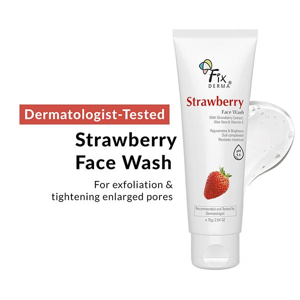 Fixderma Strawberry Face Wash with Vitamin E and Strawberry Extract, Face Wash and Face Cleanser 75 gm