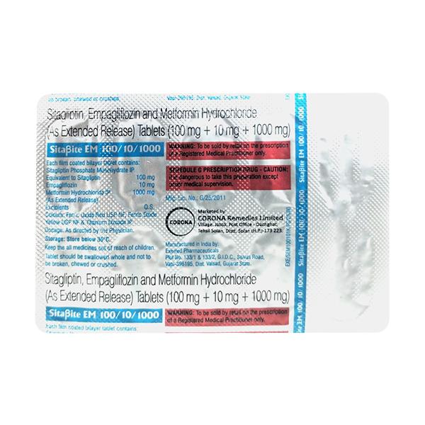 Sitabite Em 100/10/1000 Tablet 10's Price, Uses, Side effects | Netmeds