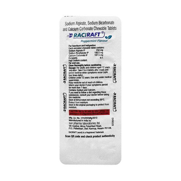 Raciraft Peppermint Flavour Chewable Tablet 10's Price, Uses, Side ...