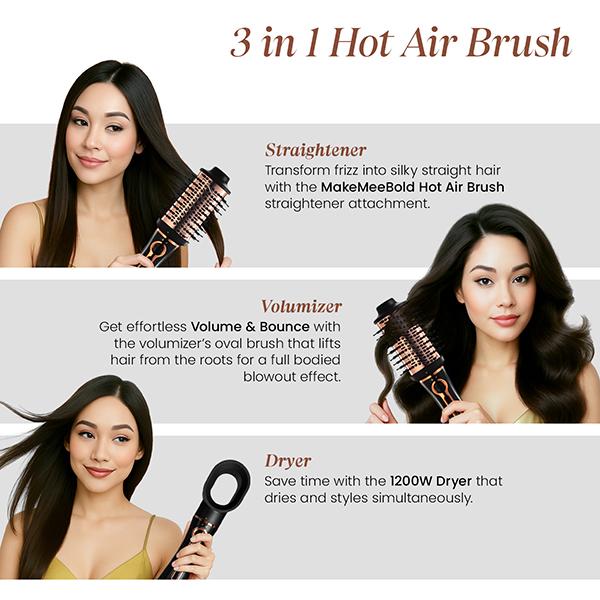 Urban Yog MakeMeeBold 3-in-1 Hot Air Brush Hair Dryer Hair Straightener  Volumizer Blow Dryer 800 gm