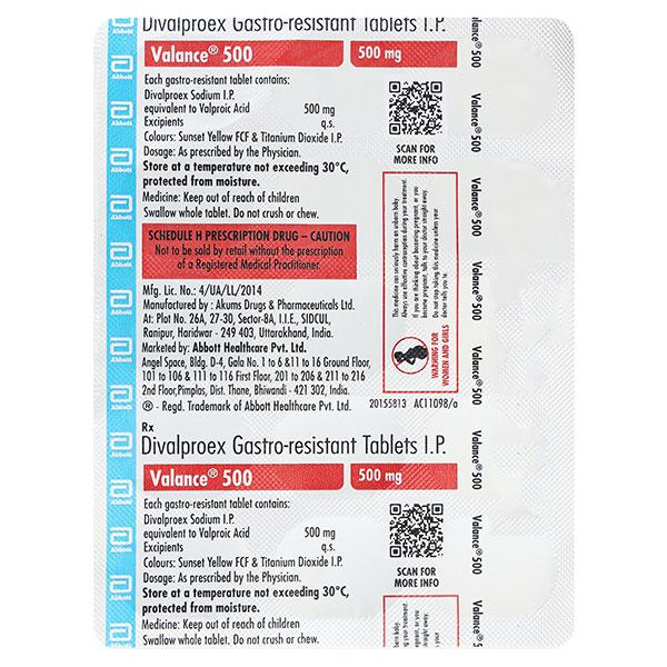 Valance 500mg Tablet 15'S Price, Uses, Side effects, Substitutes | Netmeds