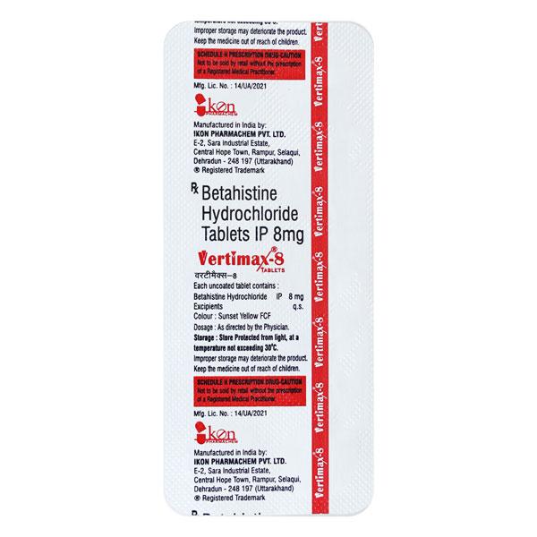 VERTIMAX 8 Tablet 10's Price, Uses, Side effects, Substitutes | Netmeds