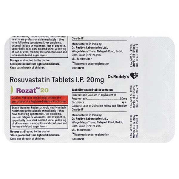 ROZAT 20 Tablet 15's Price, Uses, Side effects, Substitutes | Netmeds