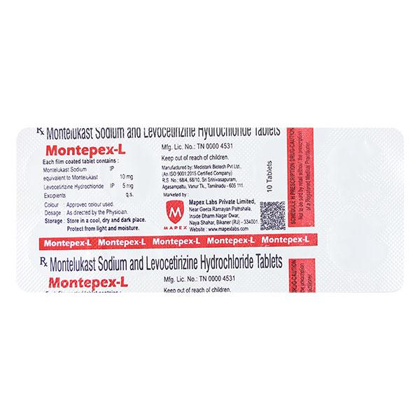 MONTEPEX L Tablet 10's Price, Uses, Side effects, Substitutes | Netmeds