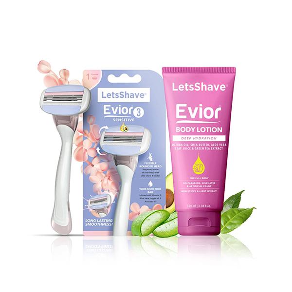 Buy LetsShave Evior 3 Sensitive Shaving Razor + Whipped Shave Cream 150 ...