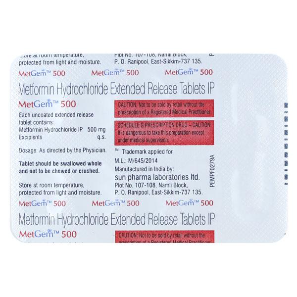 Metgem 500mg Tablet 10'S : Price, Uses, Side Effects | Netmeds