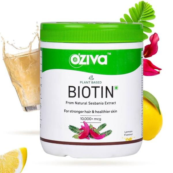 OZiva Plant Based Biotin Powder For Hair Growth With Amla - Lemon 125 gm