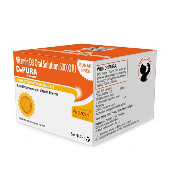 DePURA Vitamin D3 Oral Solution 60K Sugar Free 5 ml 4's Online at Best ...