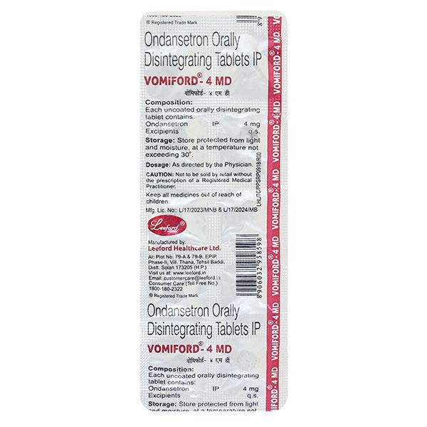 VOMIFORD MD 4mg Tablet 10's Price, Uses, Side effects, Substitutes ...