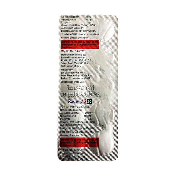 Rosuvas B 20 Tablet 10's Price, Uses, Side effects | Netmeds