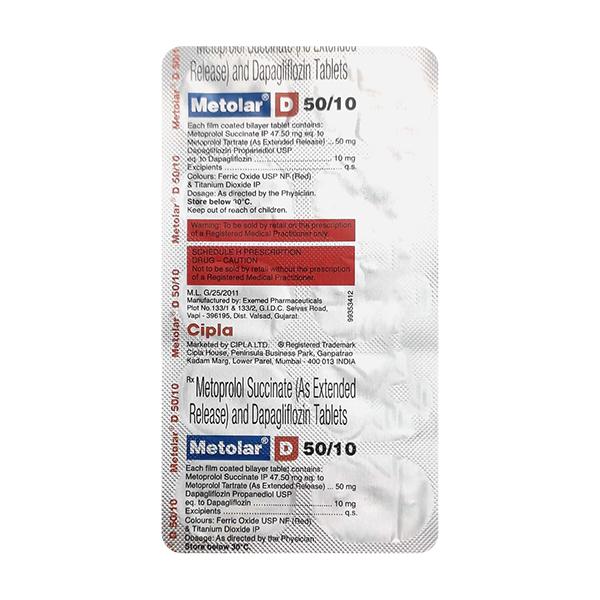Metolar D 50/10 Tablet 10's Price, Uses, Side effects | Netmeds