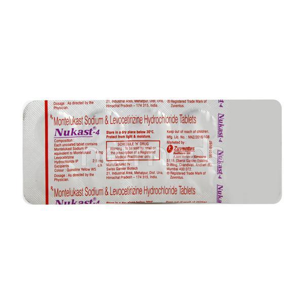 Buy Nukast 4mg Tablet 10'S Online at Upto 25% OFF | Netmeds