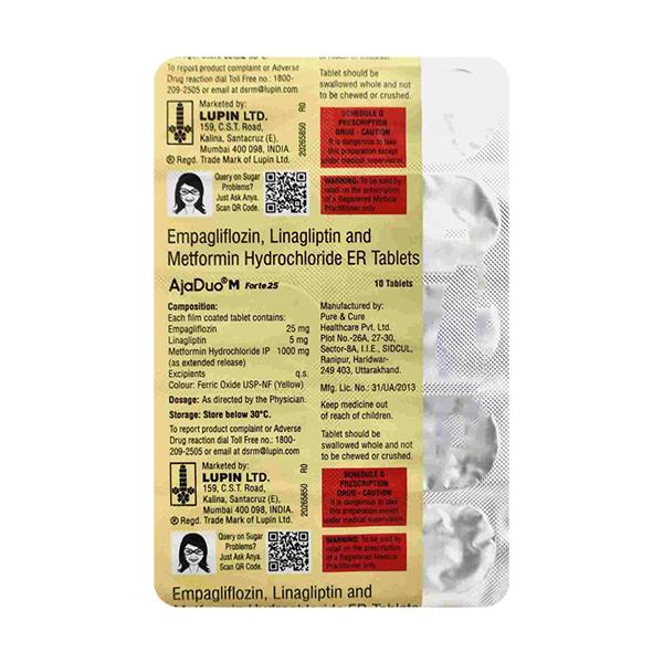 Ajaduo M Forte 25 Tablet 10's Price, Uses, Side effects | Netmeds