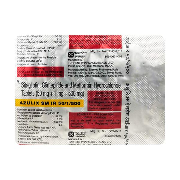 Azulix Sm IR 50/1/500 Tablet 10's Price, Uses, Side effects | Netmeds